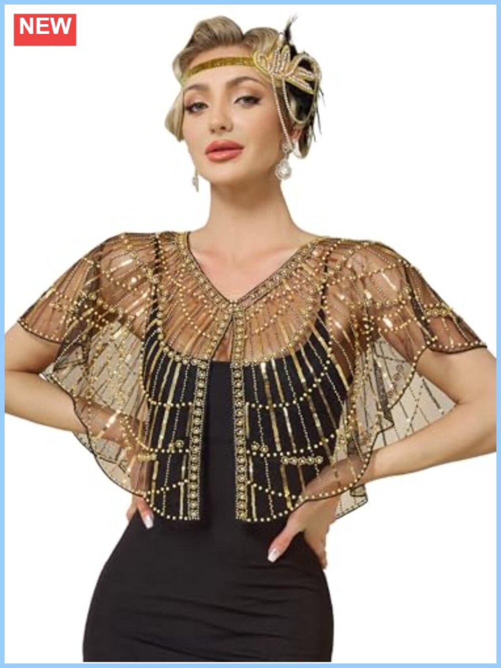 1920s Sequin Beaded Shawl Wrap Mesh Evening Party Women